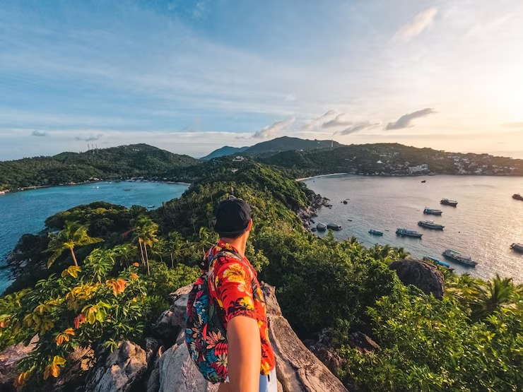 Travelers exploring a destination